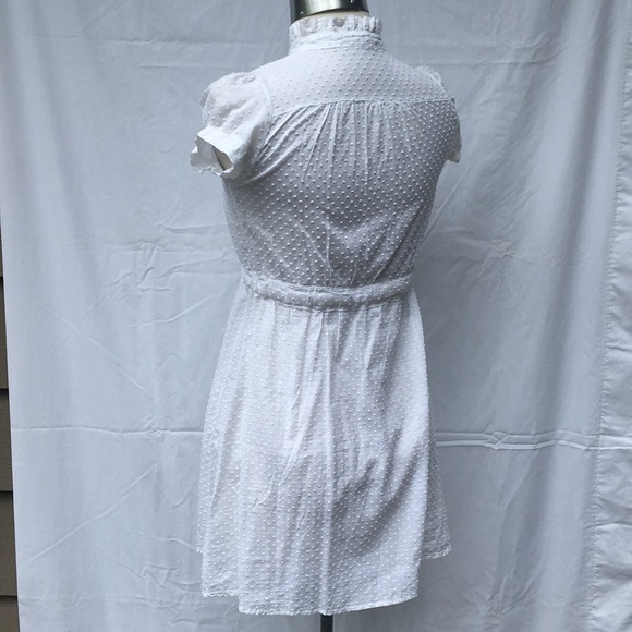 White Flocked Polka Dot Shirt Dress - Picture 3 of 4